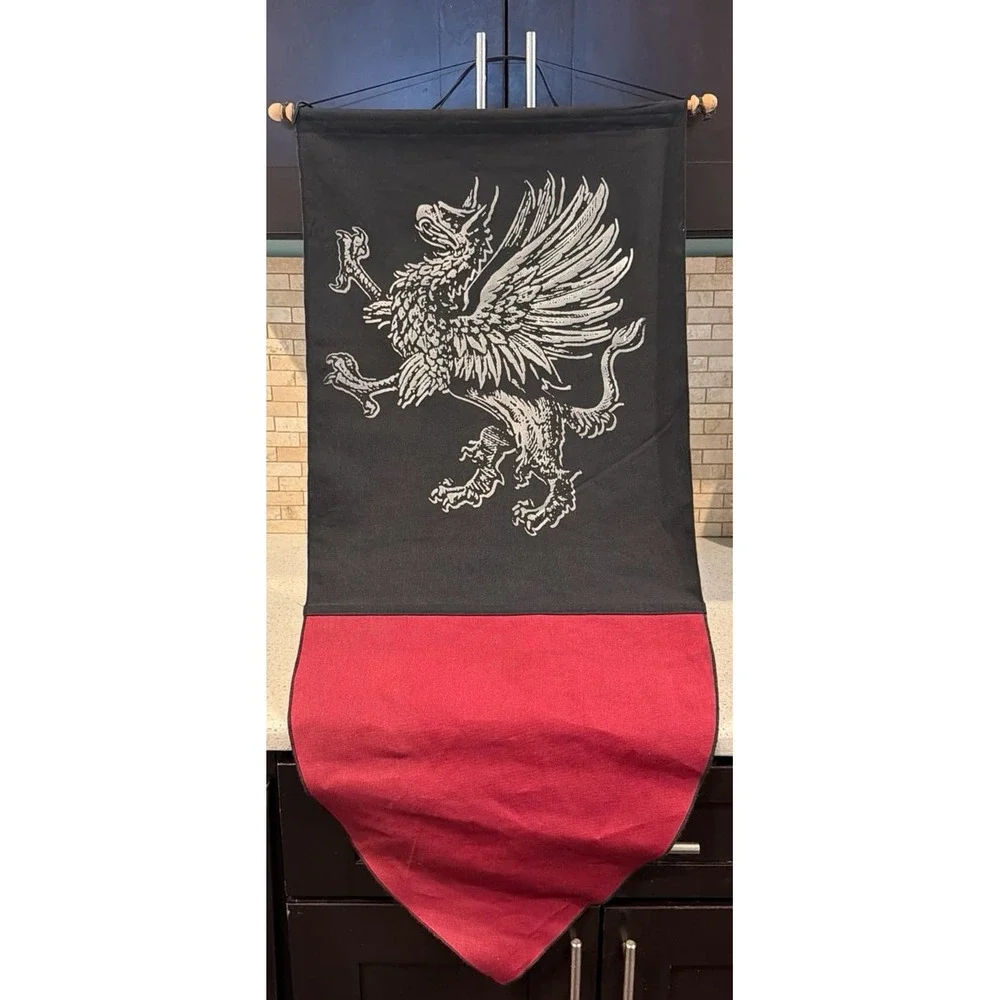Medieval Griffin Wall Banner Black Red Fantasy Heraldic Tapestry Hanging Decor